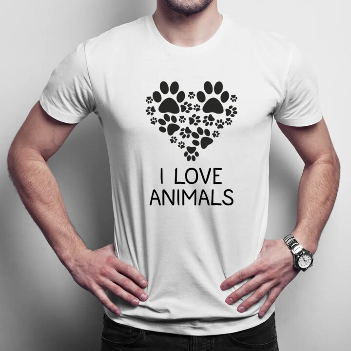 I love animals - męska koszulka z nadrukiem