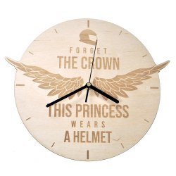Forget the crown, this princess wears a helmet - drewniany zegar ścienny z grawerem