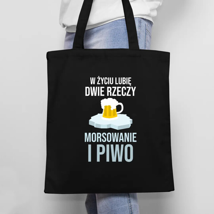 W życiu lubię dwie rzeczy morsowanie i piwo - czarna torba na prezent