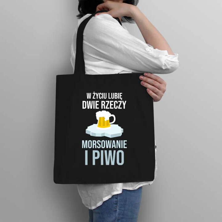 W życiu lubię dwie rzeczy morsowanie i piwo - czarna torba na prezent