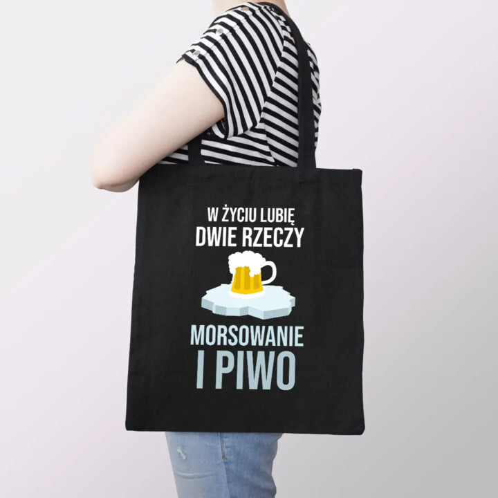W życiu lubię dwie rzeczy morsowanie i piwo - czarna torba na prezent