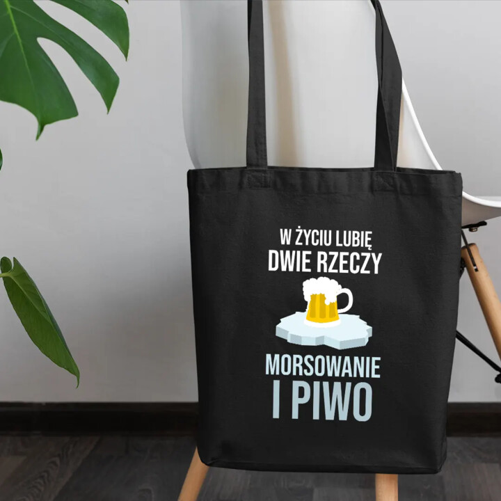 W życiu lubię dwie rzeczy morsowanie i piwo - czarna torba na prezent