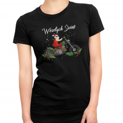 Wesołych Świąt - Mikołaj na motocyklu - damska koszulka na prezent