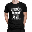 Terapia jest droga, wiatr nic nie kosztuje - męska koszulka na prezent dla motocyklisty