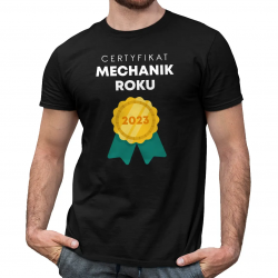Certyfikat Mechanik Roku 2023 - męska koszulka na prezent dla mechanika