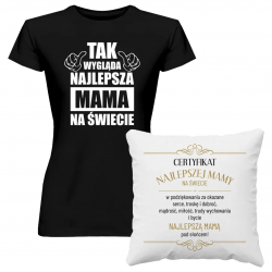 Komplet dla mamy - Tak wygląda najlepsza mama + Certyfikat - koszulka i poduszka na prezent dla mamy