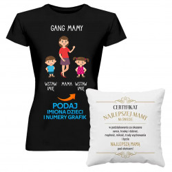 Komplet dla mamy - Gang mamy + Certyfikat - koszulka i poduszka na prezent dla mamy - produkt personalizowany