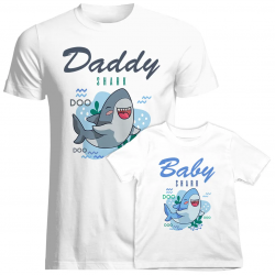Komplet dla taty i dziecka - Daddy Shark (męska) / Baby Shark (dziecięca) - koszulki z nadrukiem