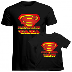 Komplet dla taty i dziecka - Supertata (męska) / Supersyn (dziecięca) - koszulki z nadrukiem