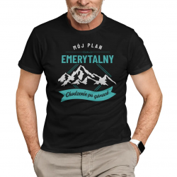 Mój plan emerytalny: chodzenie po górach - męska koszulka na prezent dla emeryta