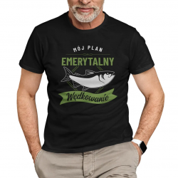 Mój plan emerytalny: wędkowanie - męska koszulka na prezent dla emeryta