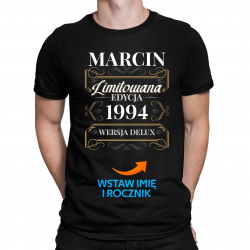 Produkt personalizowany - Limitowana edycja: imię + rok urodzenia (wersja delux) - męska koszulka z nadrukiem