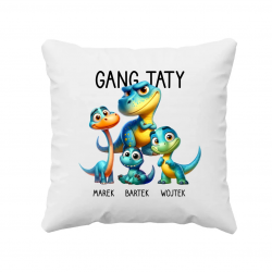 Gang taty (dinozaury) - troje dzieci - poduszka na prezent - produkt personalizowany