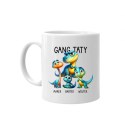 Gang taty (dinozaury) - troje dzieci - kubek na prezent - produkt personalizowany