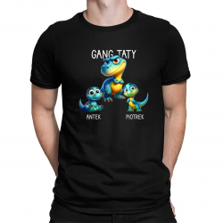 Gang taty - dinozaury - dwoje dzieci - męska koszulka na prezent - produkt personalizowany