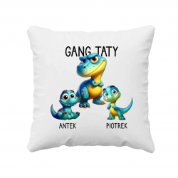 Gang taty - dinozaury - dwoje dzieci - poduszka na prezent - produkt personalizowany