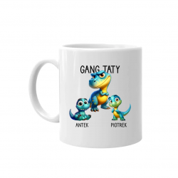 Gang taty - dinozaury - dwoje dzieci - kubek na prezent - produkt personalizowany