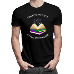 Książki to mój portal  - męska koszulka z nadrukiem