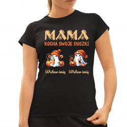 Mama kocha swoje duszki - dwoje dzieci - damska koszulka na prezent - produkt personalizowany