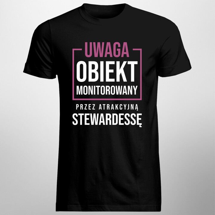 Obiekt monitorowany przez stewardessę - męska koszulka z nadrukiem