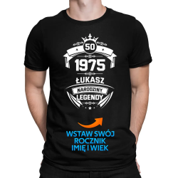 Produkt personalizowany - Narodziny Legendy: wiek + imię + rok urodzenia - męska koszulka z nadrukiem