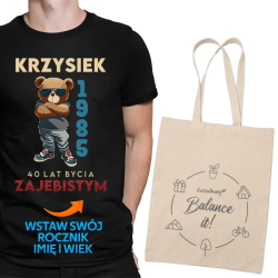 Imię + rocznik - X-lat bycia zajebistym - męska koszulka PL001714TMB - produkt personalizowany + torba PL002032TCw