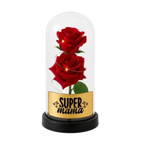 Super mama - wieczna róża w szkle z grawerem