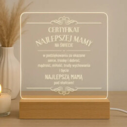 Certyfikat najlepszej mamy na świecie - Lampka led z grawerem