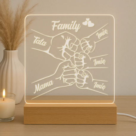 Family - troje dzieci - Lampka led z grawerem - produkt personalizowany