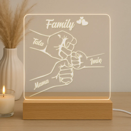 Family - jedno dziecko - Lampka led z grawerem - produkt personalizowany