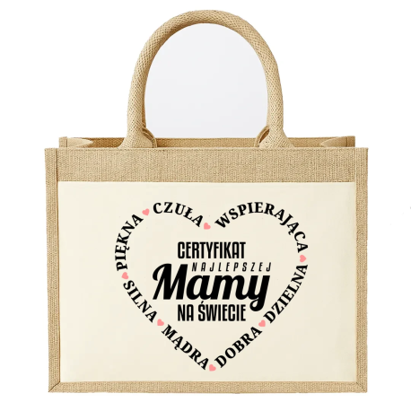 Certyfikat najlepszej mamy na świecie v2 - Torba z juty na prezent
