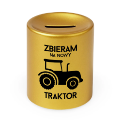Zbieram na nowy traktor - złota skarbonka z nadrukiem