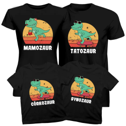 Komplet dla mamy, taty córki i syna - Mamozaur, Tatozaur, Córkozaur, Synozaur - koszulki z nadrukiem