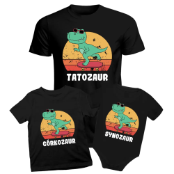Komplet dla taty córki i syna - Tatozaur, Córkozaur, Synozaur - koszulki z nadrukiem