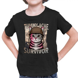 Tummy ache survivor - kot żołnierz - dziecięca koszulka na prezent