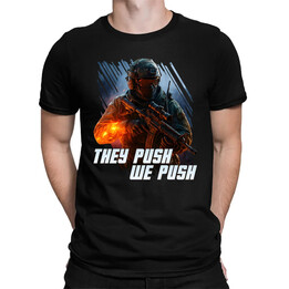 They push, we push - męska koszulka na prezent dla fanów gry Battlefield