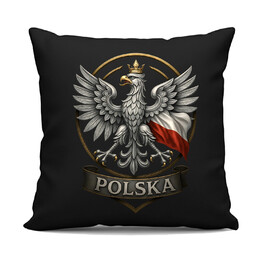 Polska - Orzeł Biały - czarna poduszka na prezent