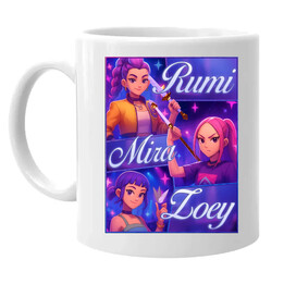 Rumi, Mira i Zoey - kubek na prezent dla fanów serialu KPop Demon Hunters