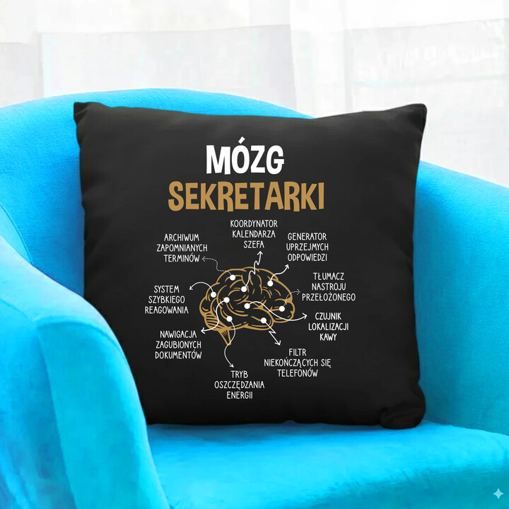 Mózg sekretarki - czarna poduszka na prezent