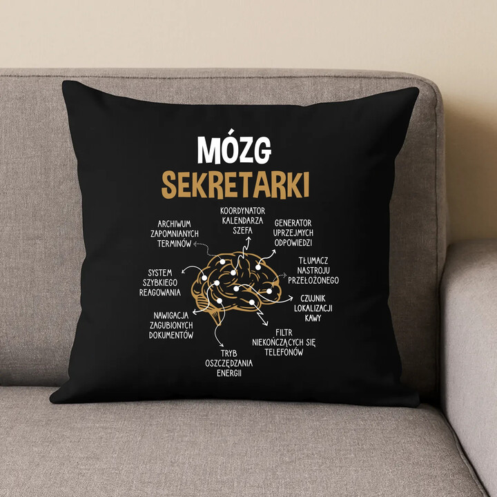 Mózg sekretarki - czarna poduszka na prezent