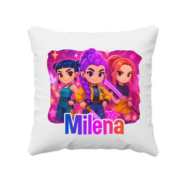 Huntrix z imieniem - poduszka na prezent dla fanów filmu KPop Demon Hunters - produkt personalizowany