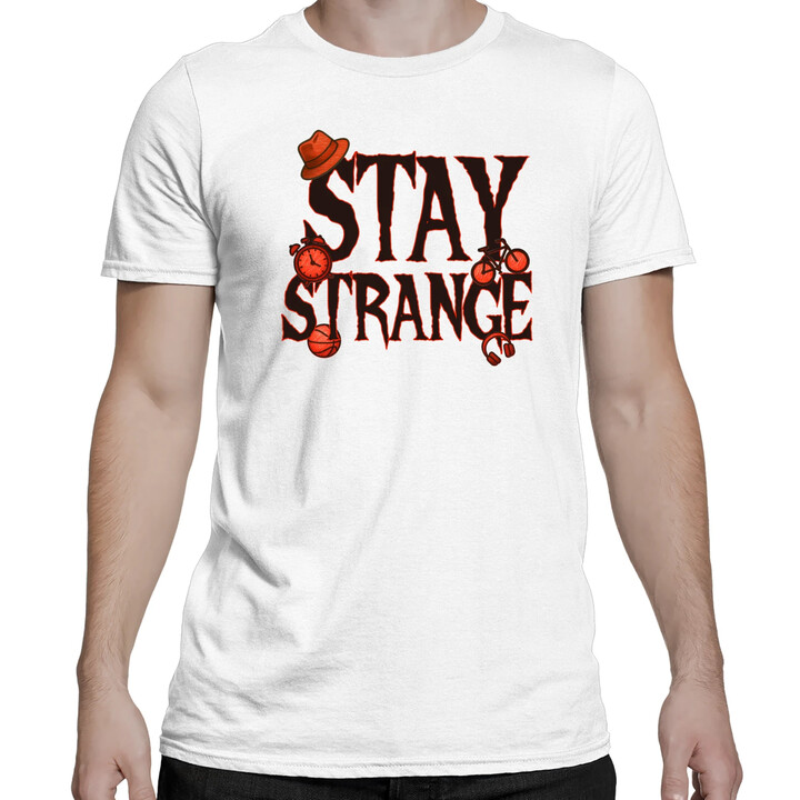 Stay strange - dla fanów serialu Stranger Things - męska koszulka na prezent