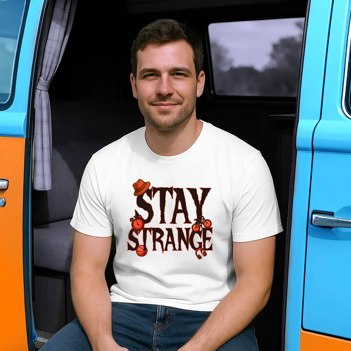 Stay strange - dla fanów serialu Stranger Things - męska koszulka na prezent