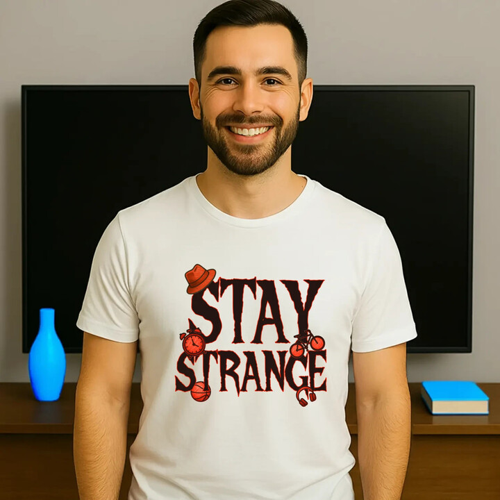 Stay strange - dla fanów serialu Stranger Things - męska koszulka na prezent