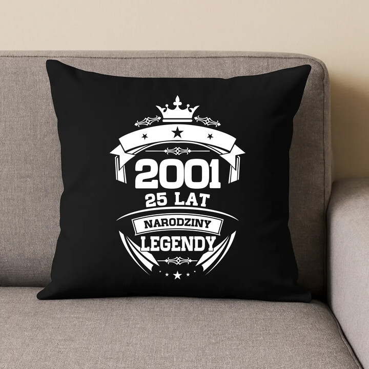 2001 Narodziny legendy 25 lat - czarna poduszka na prezent