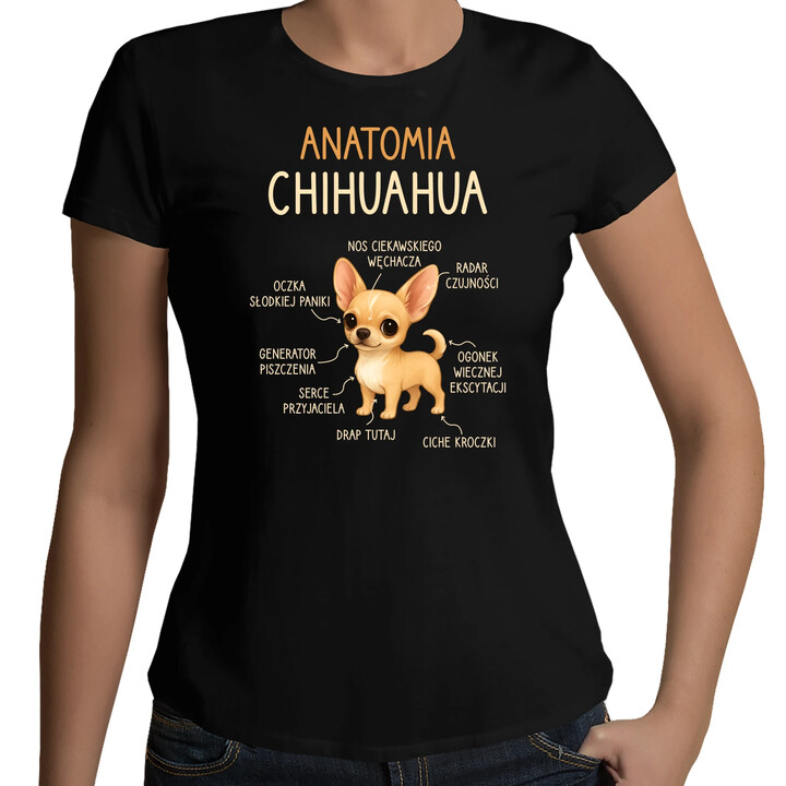 Anatomia Chihuahua - damska koszulka na prezent