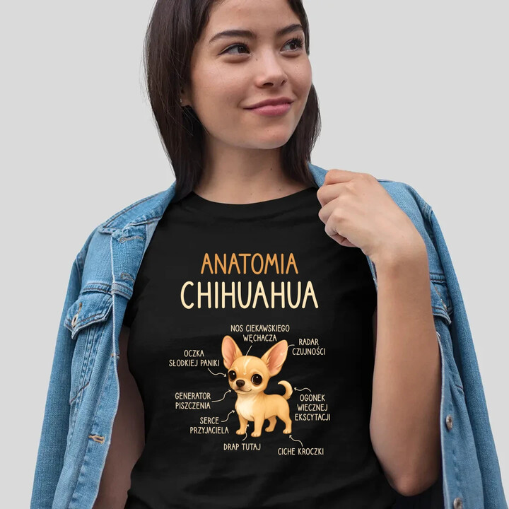 Anatomia Chihuahua - damska koszulka na prezent