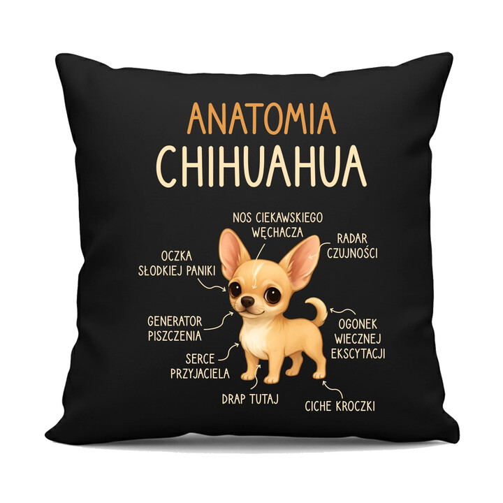 Anatomia Chihuahua - czarna poduszka na prezent