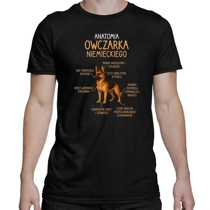 Anatomia owczarka niemieckiego - męska koszulka na prezent