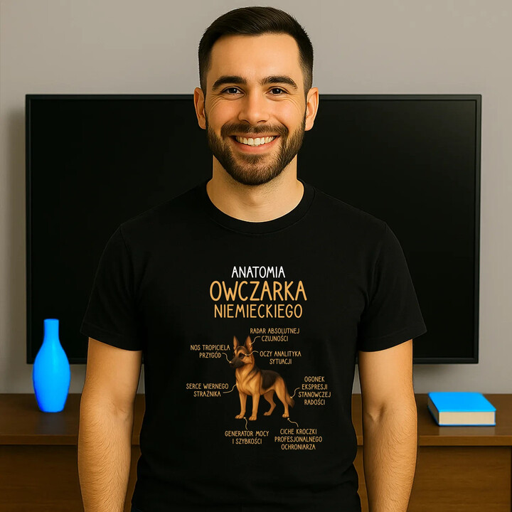 Anatomia owczarka niemieckiego - męska koszulka na prezent